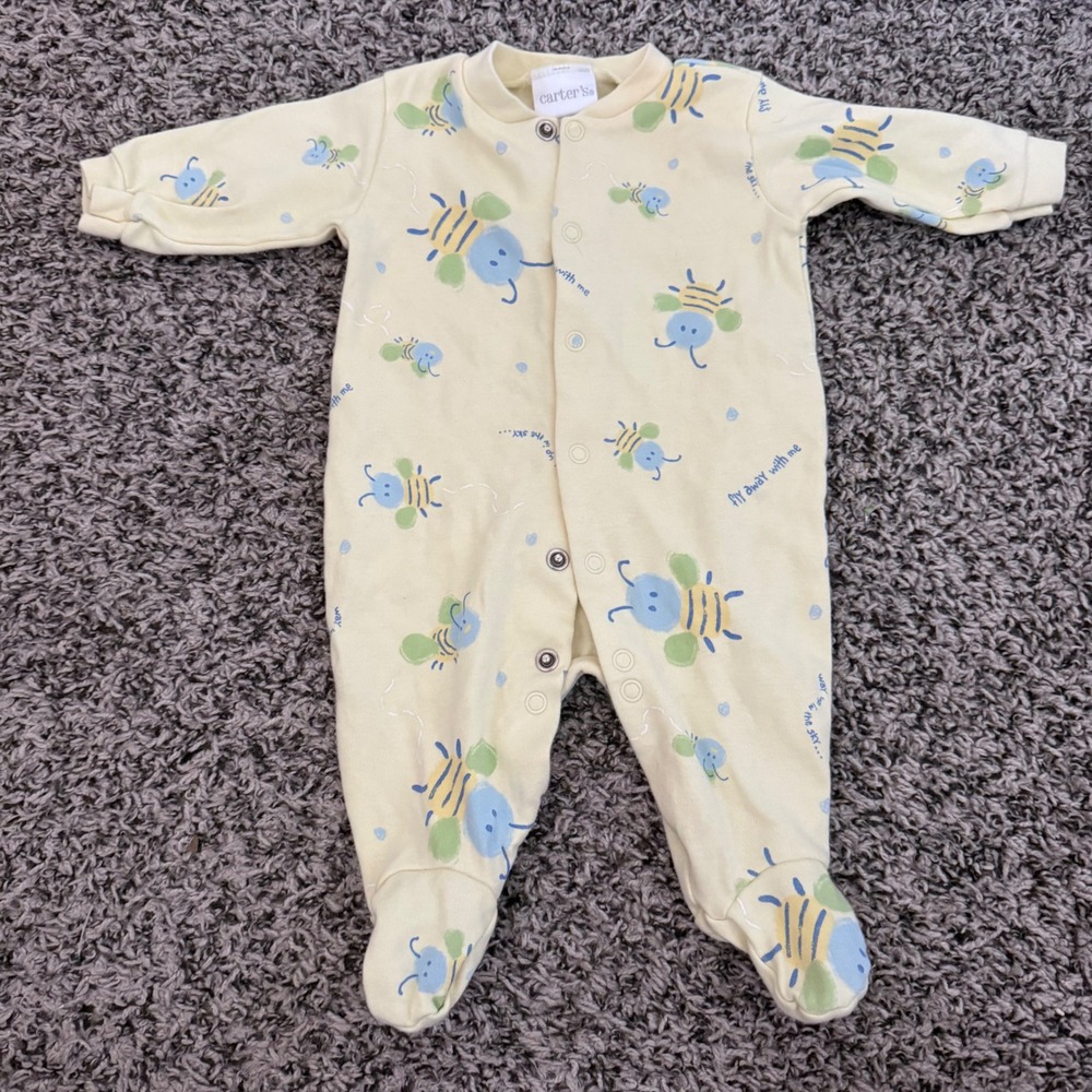 Vintage Carters Newborn Bumblebee Footed Sleeper Yellow Snap Front Romper NB